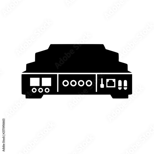 Black silhouette icon of a retro video game console isolated on white background 