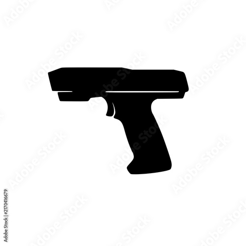 Black silhouette of a handgun pistol icon isolated on white background 