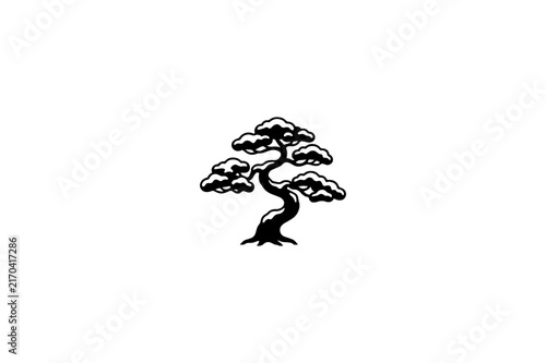 Black bonsai tree silhouette icon isolated on white background