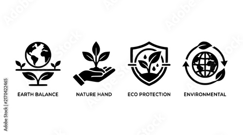 Earth Balance Nature Hand Eco Protection and Environmental Icon Set with Green Sustainability Symbols Vector Illustration