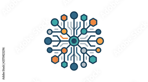 Circular digital circuit network node icon.