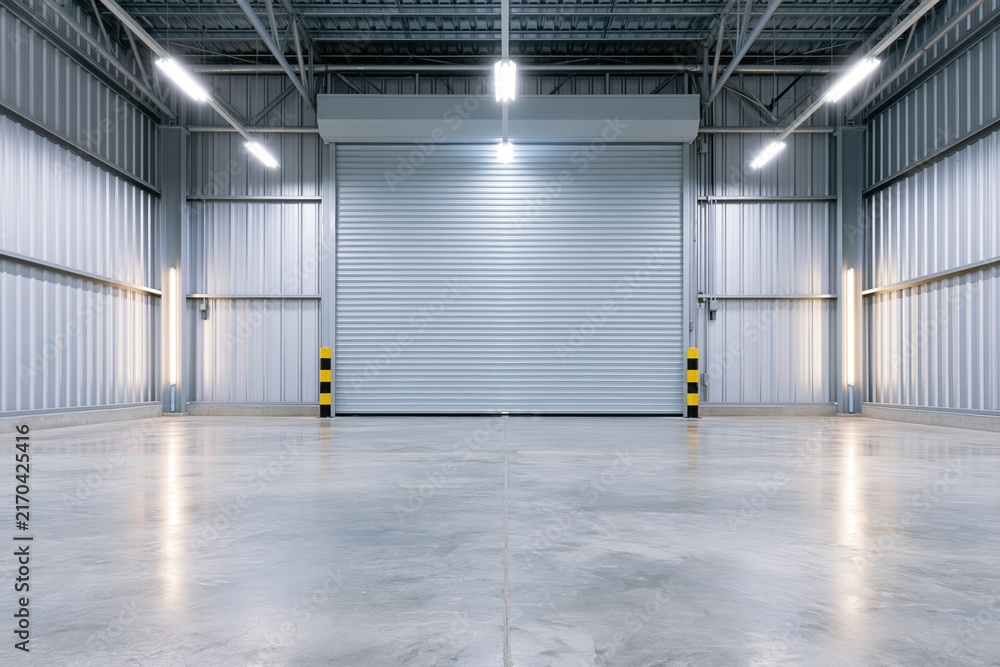Fototapeta premium The Warehouse Interior Empty Industrial Space With Large Roller Door