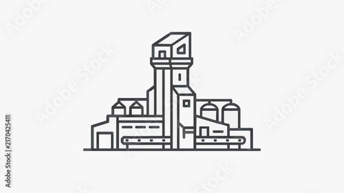Modern Minimalist Line Art of Industrial Factory Complex with Tower