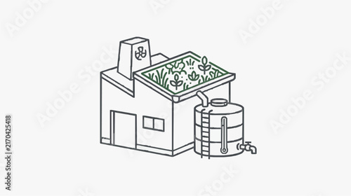 Modern Industrial Building with Rooftop Garden and Fermentation Tanks