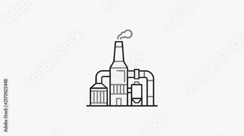 Modern Minimalist Line Drawing of Brewery Factory with Smokestack