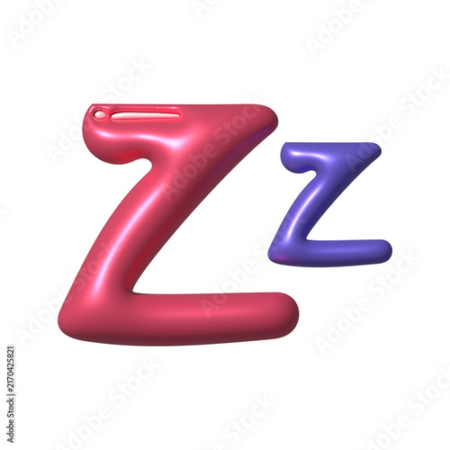 Stylized 3d letter z in shiny pink and purple for alphabet design and graphic elements.
