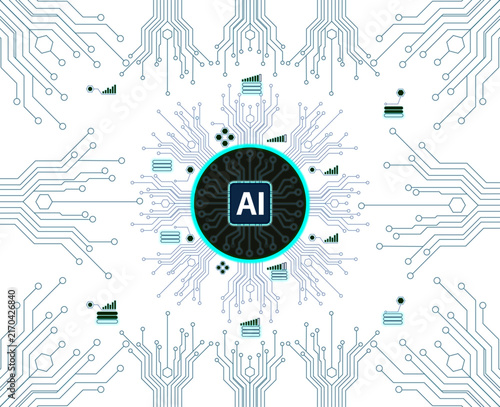 AI Chip with Thin Circuit Lines Isolated on Transparent Background, Futuristic Semiconductor and Digital Computing Technology Concept