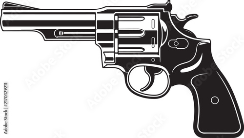 Obraz na płótnie Black revolver pistol silhouette against a white background detailed firearm des