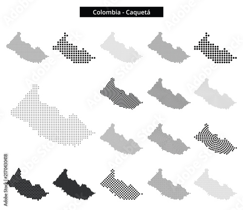 Map of Colombia-Caquetá in various dots pattern designs