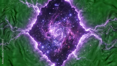 Sci-fi Portal Opening to Purple Galaxy on Green Screen