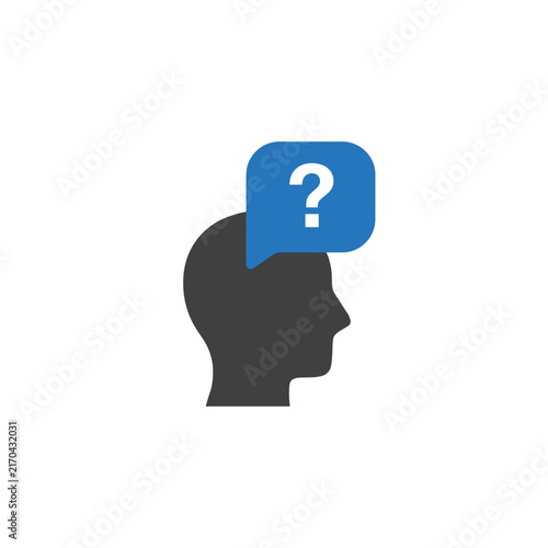 Human profile silhouette with a question mark speech bubble icon