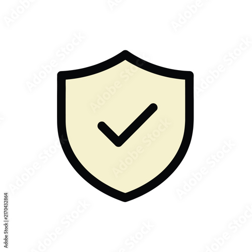 Shield with checkmark icon flat vector illustration on white background