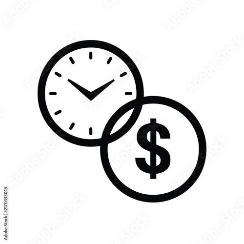 Clock and dollar sign icon represents time versus money concept