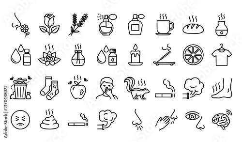 Allergy and Allergen Icon Set with Common Triggers Symptoms and Irritants Line Style Vector Illustration Collection