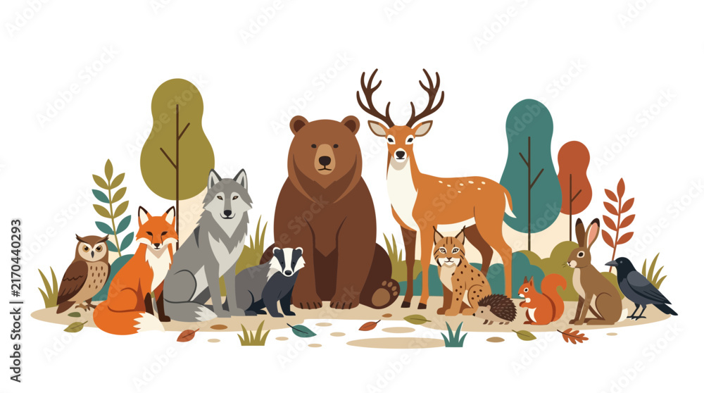 Fototapeta premium Woodland Animals Forest Vector Illustration
