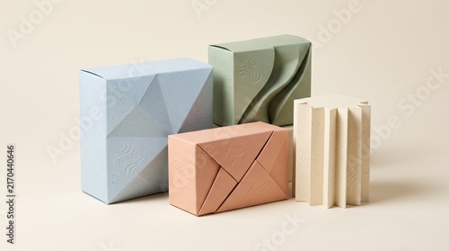 Original Sustainable Paper Packaging Installation in Soft Pastel Colors | Premium Minimal Product Photography