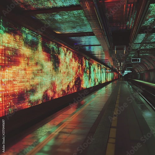 Futuristic Underground Tunnel with Digital Art.