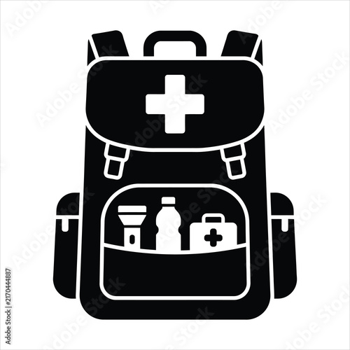 Emergency Survival Backpack Icon - First Aid Kit Solid