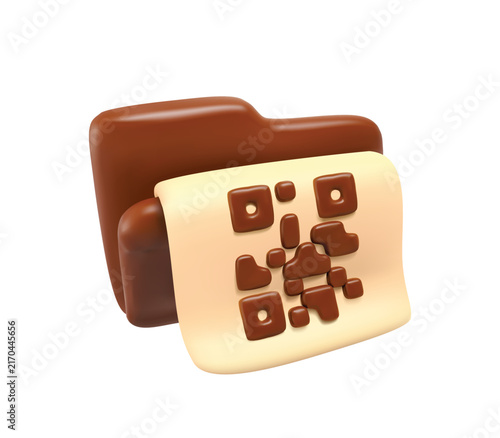 3D Folder with QR Code Document Vector Icon