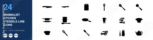 Minimalist Kitchen Utensils Line Icons Set, Food & Beverage Illustration, Simple Design Elements, Culinary Concept