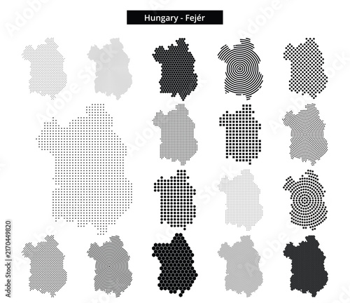Map of Hungary region Fejér in various dots pattern designs