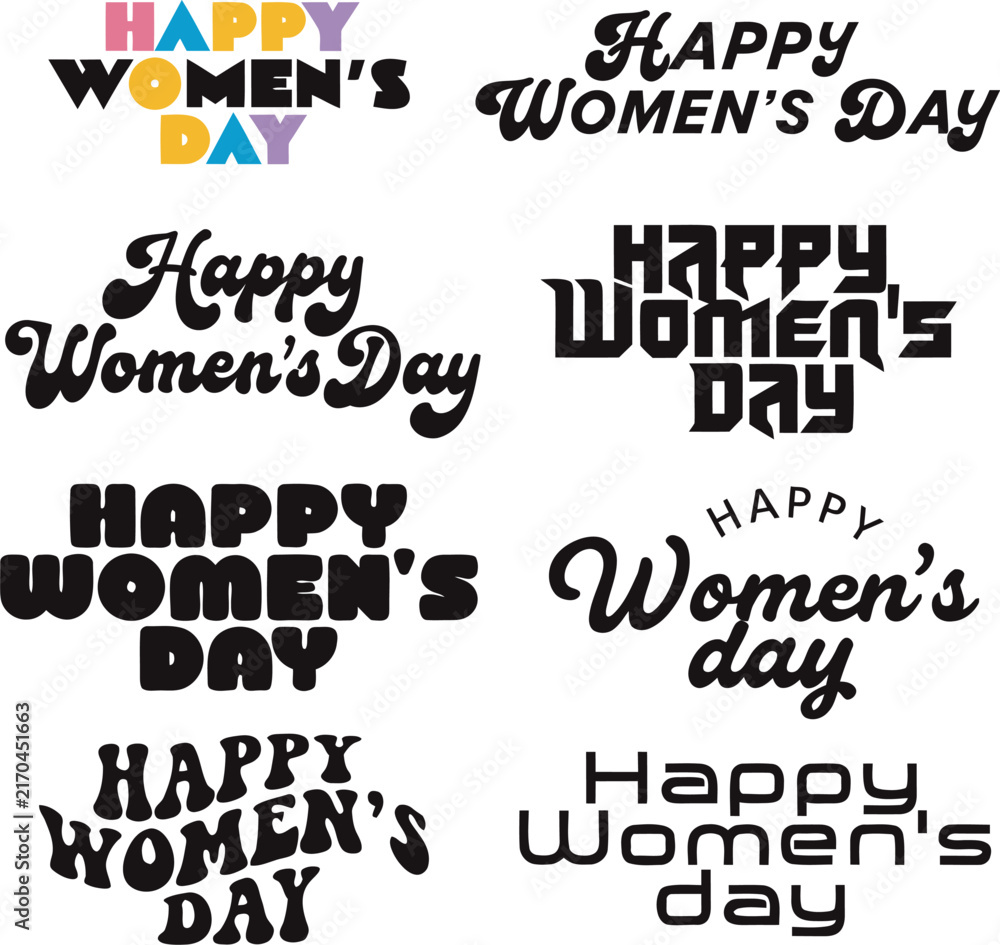 Obraz premium Collection of happy women's day typography in various fonts