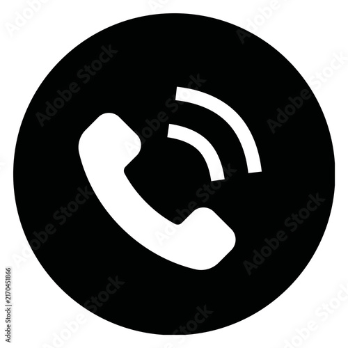 Canvas Print Black and white phone call icon with outgoing signal waves