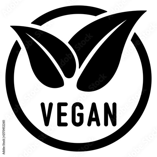 Konstfotografi Black vegan symbol with two leaves and text in circular design