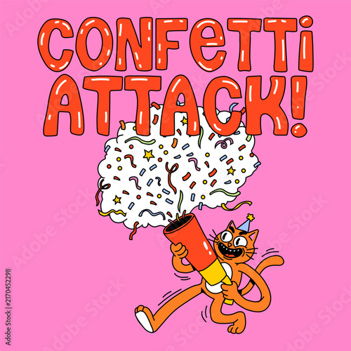 Funny Orange Cat Throwing Confetti Party Popper Design
