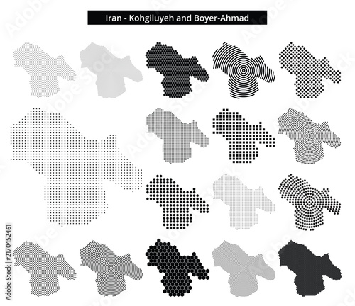 Map of Iran region Kohgiluyeh-and-Boyer-Ahmad in various dots pattern designs