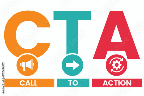 Call To Action Graphic Design With Colorful Letters And Icons