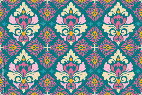 Damask seamless pattern vector background. baroque style pattern. Luxury textile. Graphic ornate pattern for wallpaper, fabric, packaging, wrapping. Damask floral ornament	