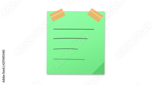 Bild auf Leinwand Green sticky note with scribbled text and tape for messages and reminders