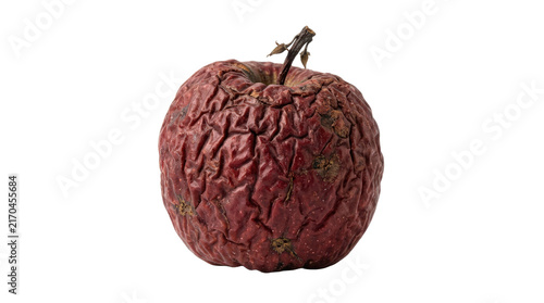 Shriveled rotten apple with wrinkled red skin, decaying old fruit with dry texture, spoiled organic produce for waste concept isolated on Transparent Background