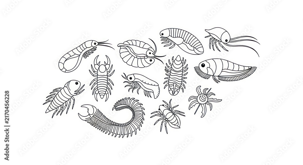 Fototapeta premium Trilobite fossil illustrations set.
