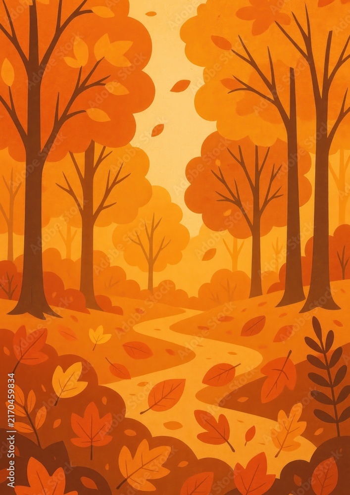 Fototapeta premium Vibrant autumn forest illustration.