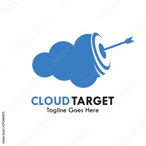 Cloud computing target logo template featuring a cloud shape hit by an arrow, perfect for data server, tech, and online storage goals.