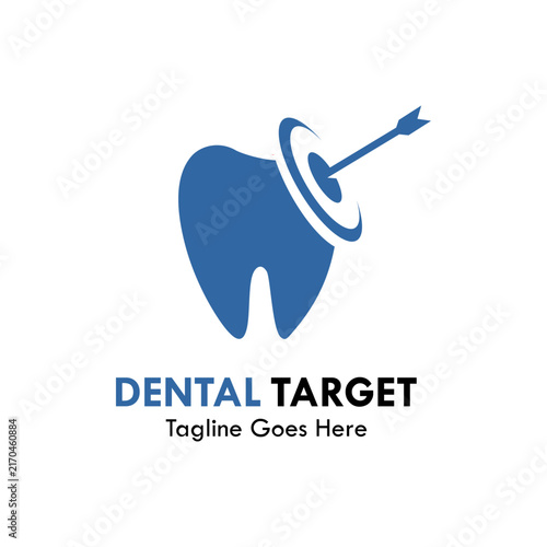 Dental care target logo design featuring a tooth combined with a target archery arrow, suitable for dentist clinics and oral hygiene goals.