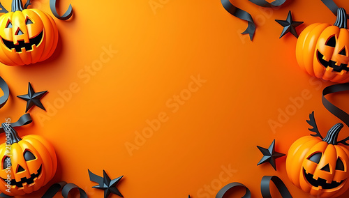 Vibrant Halloween Background Featuring Jack O Lanterns Stars And Black Decorative Ribbons