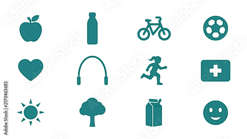 Healthy lifestyle icons arranged in flat design style