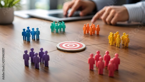 Audience Segmentation And Customer Demographic Groups Connected To Central Bullseye Target