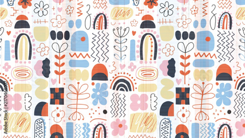 Abstract Scandinavian Modern Memphis Hand Drawn Doodle Seamless Pattern vector background 
