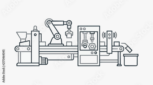 Modern Industrial Automation Line with Robotic Arm and Conveyor System