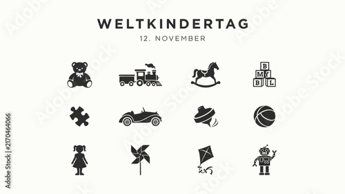 Children's day icons with playful symbols