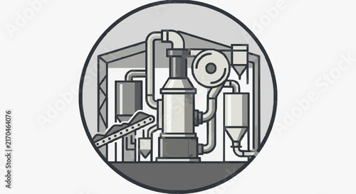 Industrial Machinery Diagram Inside Circular Border for Manufacturing Process