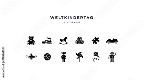 Children's day celebration illustrated icons collection with date