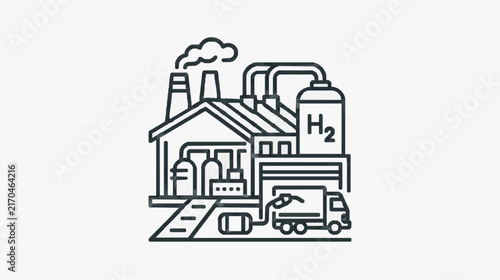 Modern Industrial Factory Producing Hydrogen Gas with Trucks and Pipelines