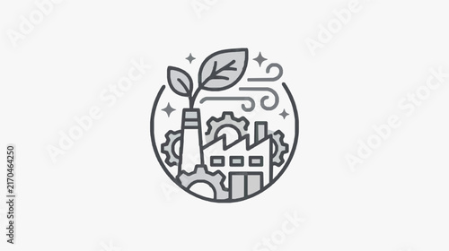 Modern Eco Industrial Innovation Symbol with Gear and Green Leaf