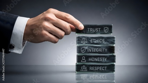 Executive Building Marble Pillar With Fundamental Corporate Ethics And Trust Blocks