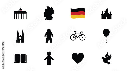 Diverse black silhouette icons representing various themes